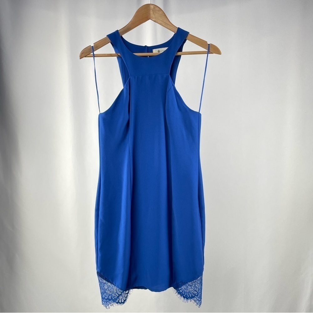 The Impeccable Pig Sleeveless Lace Accent Mini‎ Dress in Blue Size Small